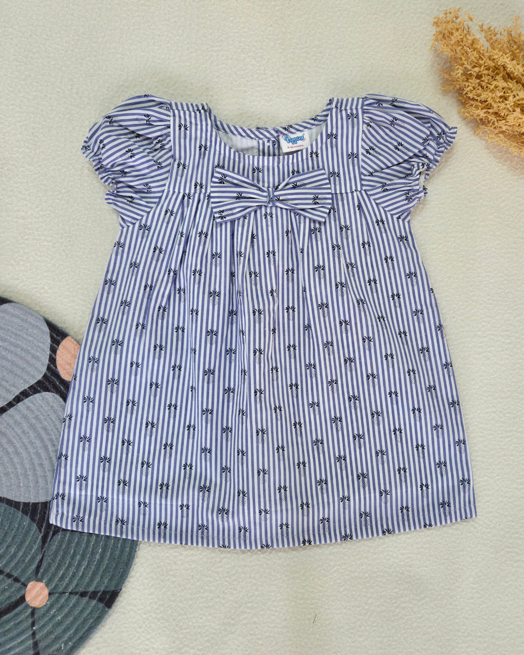 Blue Stripes - Cotton Woven baby frock with soft lining