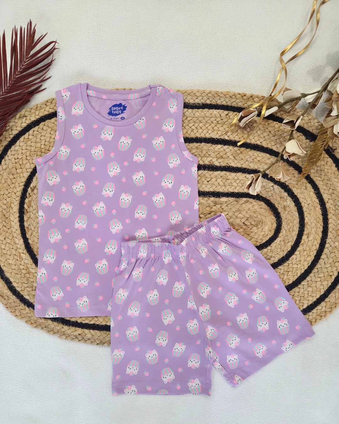 Kitty in cup - Girls Sleeveless Co-ords