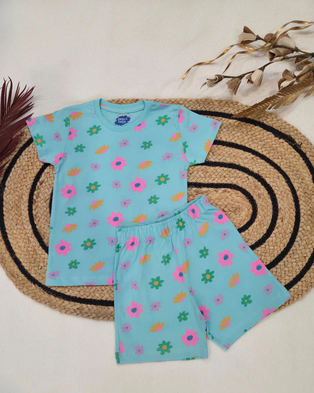 Multicolour Flowers - Girls Shorts Co-ords