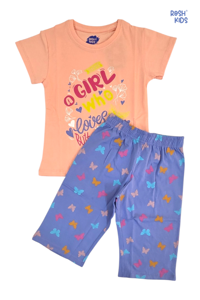 Girl Who Loves Butterflies - Girls Capri 3/4th Set
