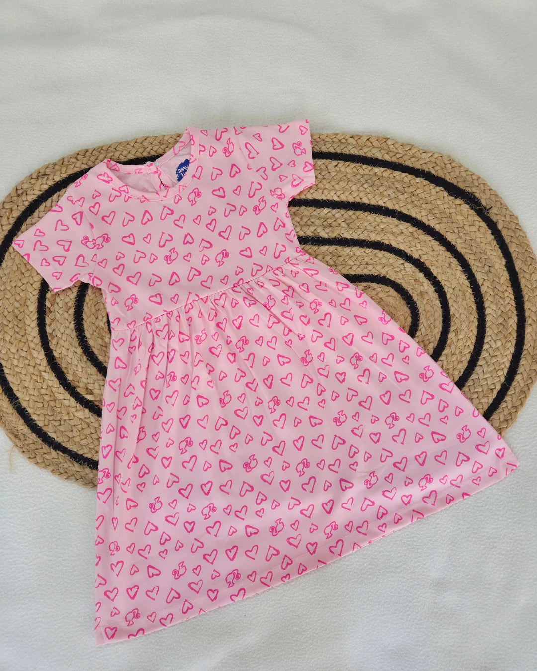 Pink Hearts - Girls half Sleeve Frock