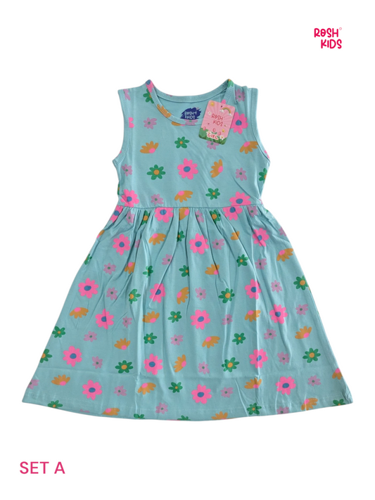 Flowers and Leaves - Girls Sleeveless Frock