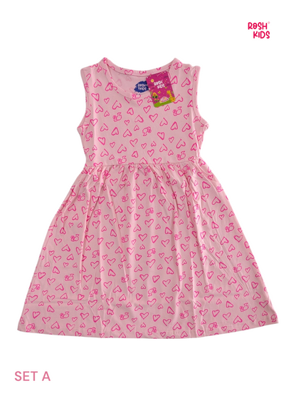 Pink Hearts - Girls Sleeveless Frock