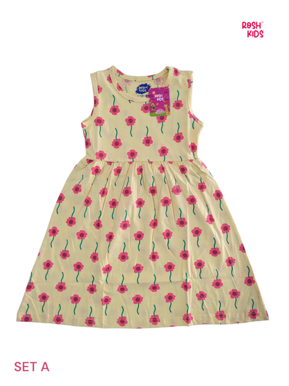 Pink Flowers - Girls Sleeveless Frock