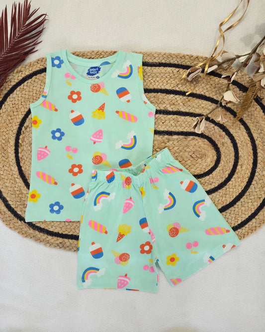 Icecream world - Girls Sleeveless Co-ords