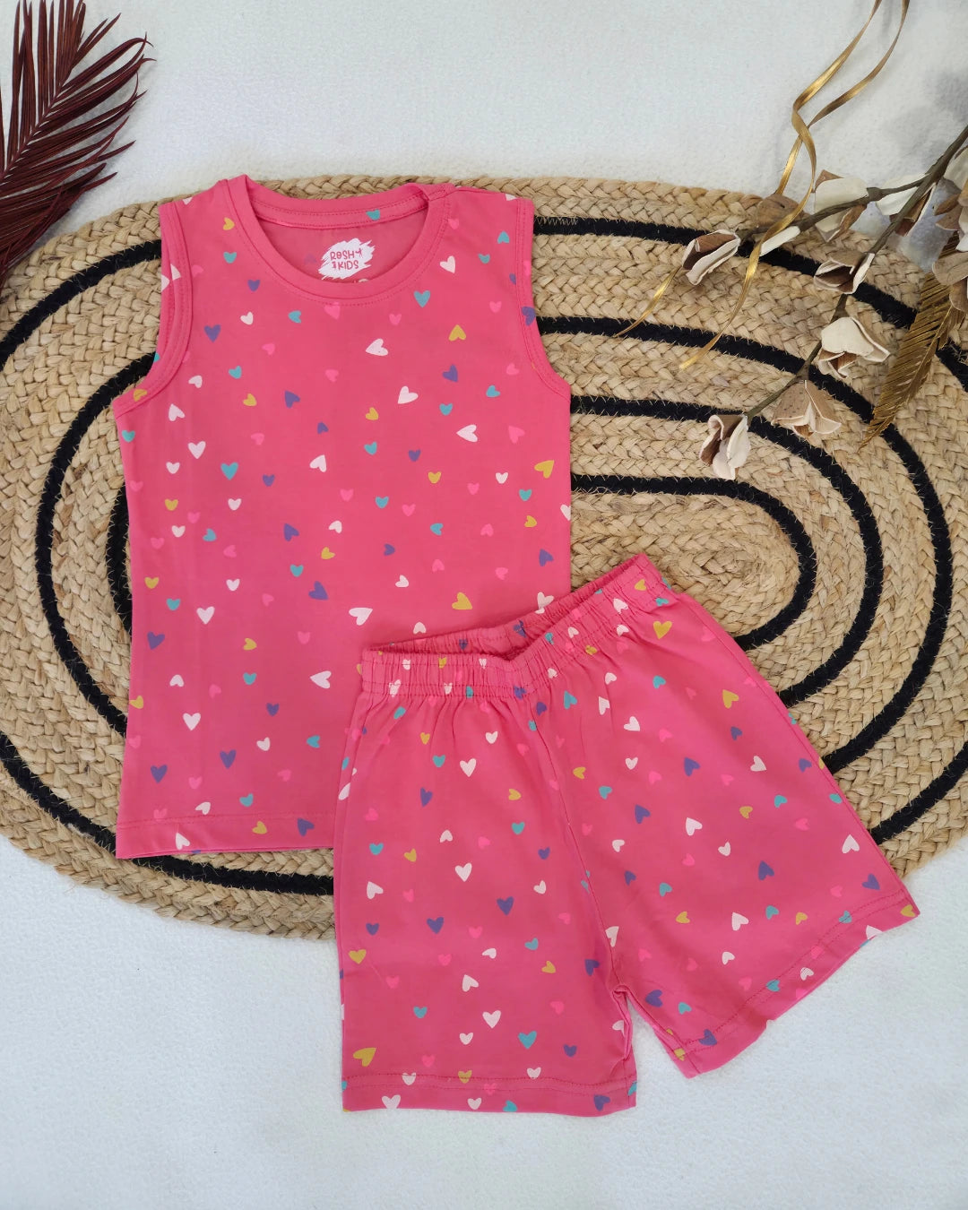 Multicolour Hearts  - Girls Sleeveless Co-ords