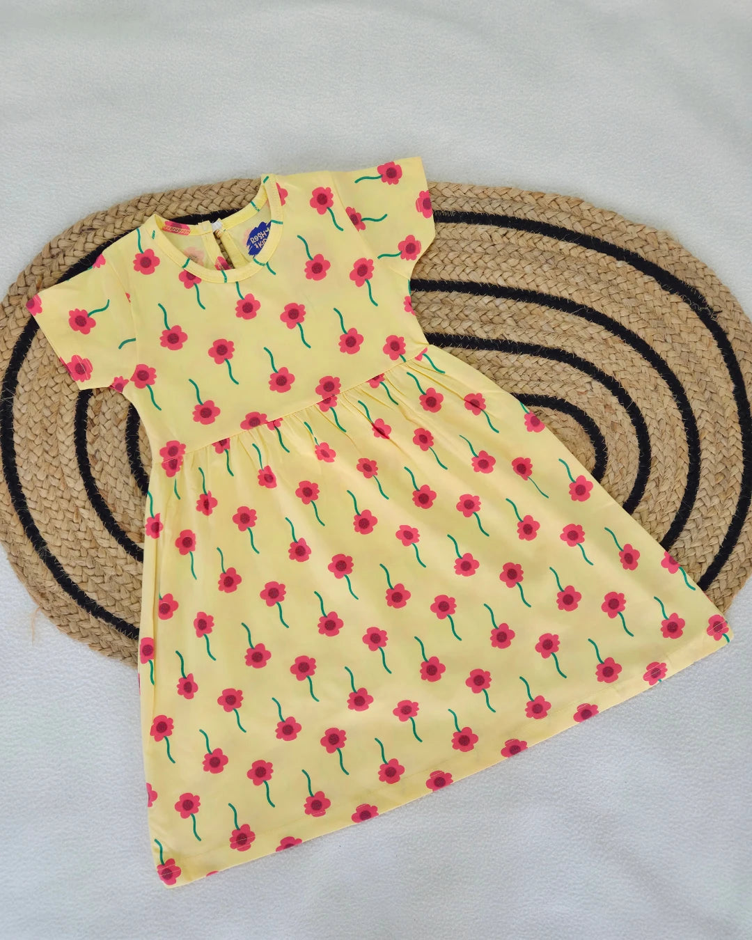 Pink Flowers - Girls half Sleeve Frock