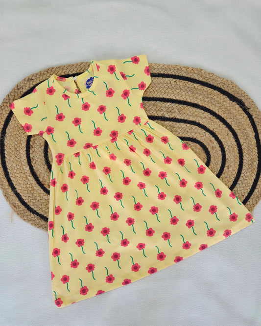 Pink Flowers - Girls half Sleeve Frock