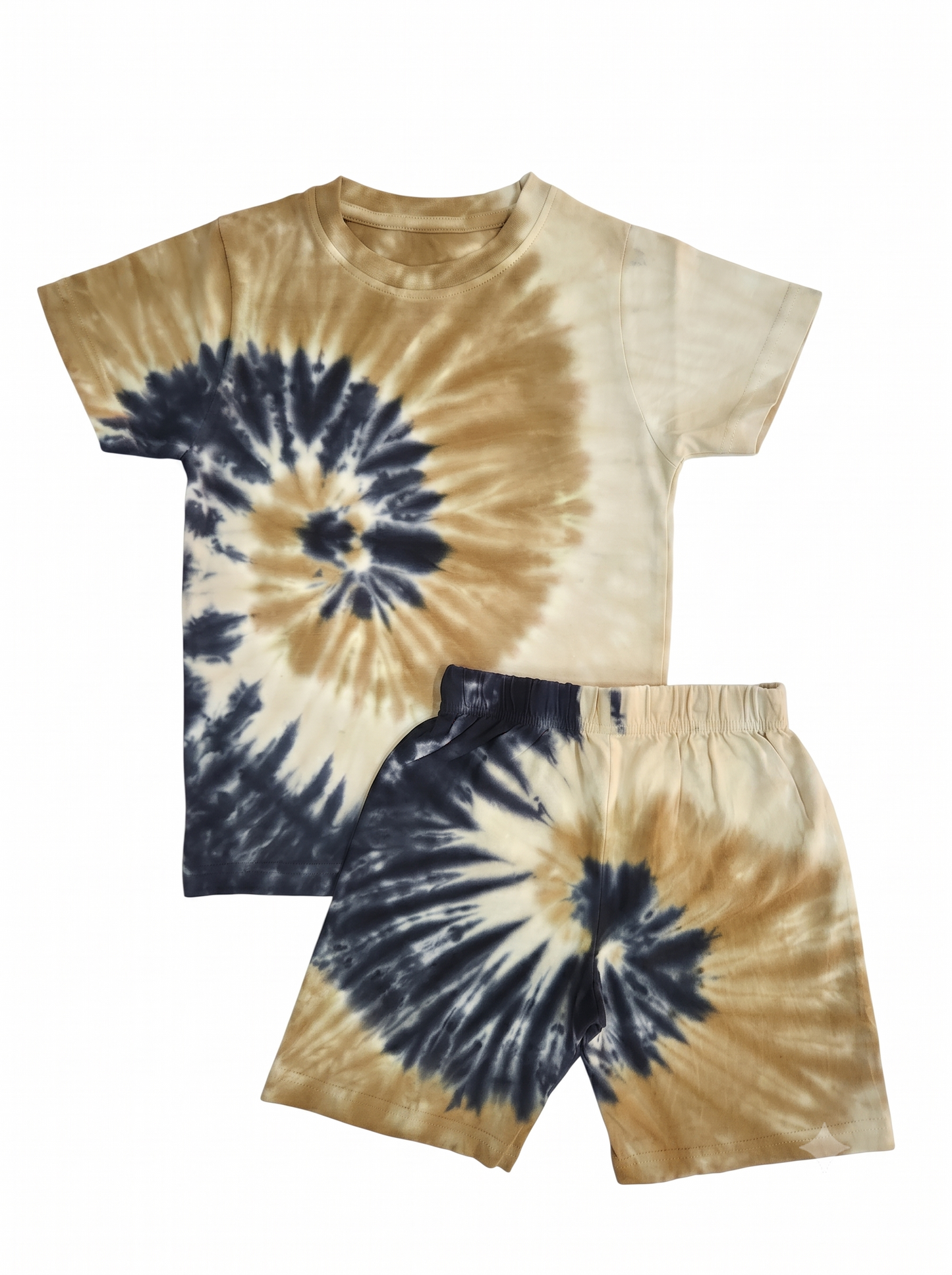 Caramel & Navy Spiral Tie-Dye Shorts Set