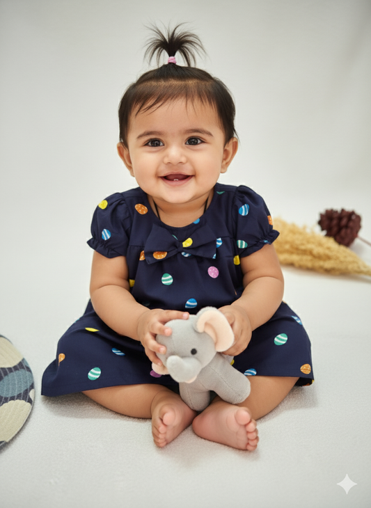 Blue Eggs - Cotton Woven baby frock with soft lining