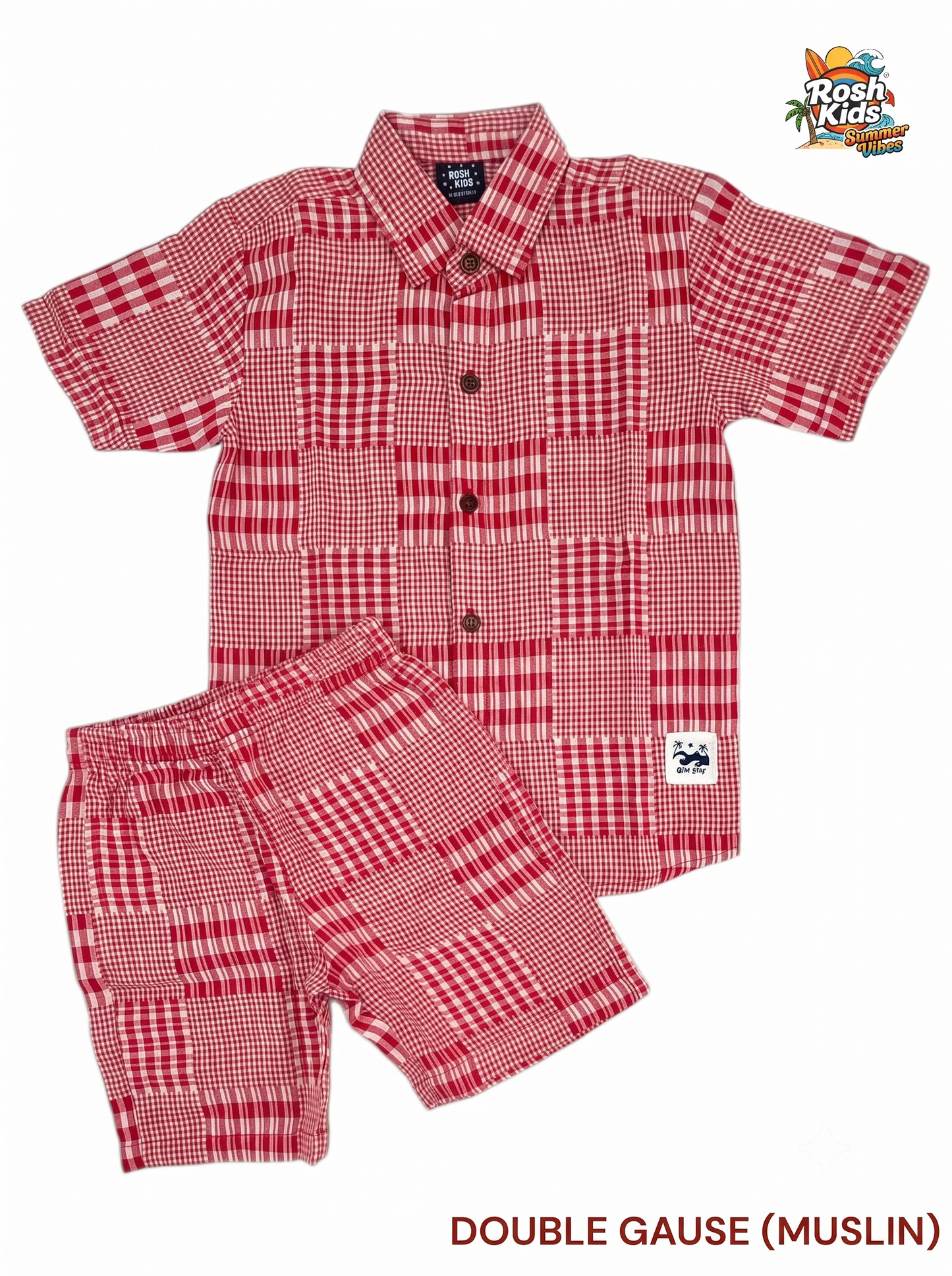 Crimson Grid - Boys Muslin Co-ords