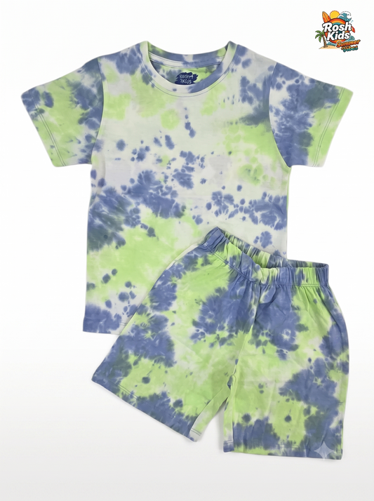 Neon Splash Cloudy Dye Shorts set