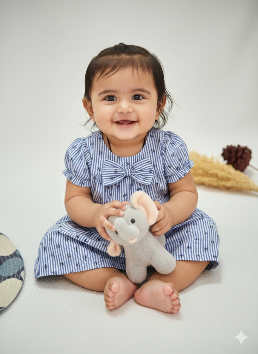 Blue Stripes - Cotton Woven baby frock with soft lining