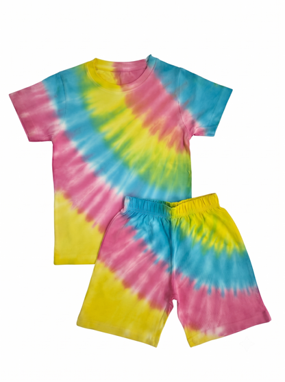 Rainbow Swirl Spiral Tie-Dye Shorts Set