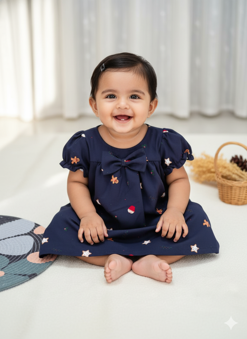 Stars and Cupcakes - Cotton Woven baby frock with soft lining