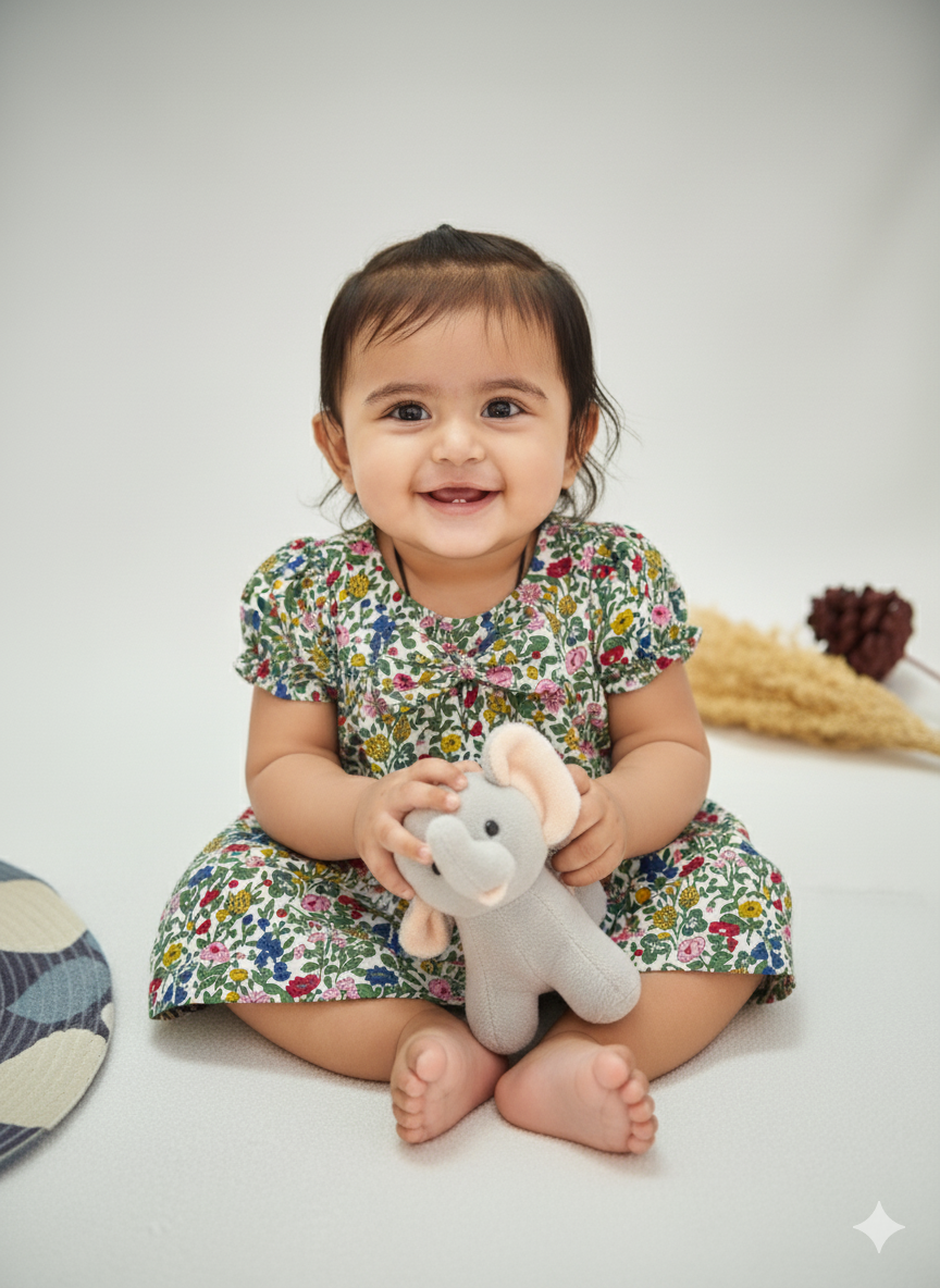 Floral - Cotton Woven baby frock with soft lining