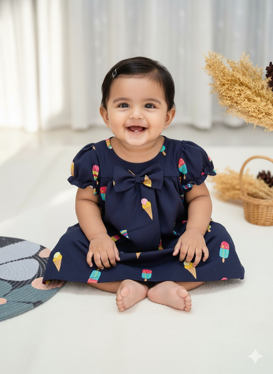 Ice creams - Cotton Woven baby frock with soft lining
