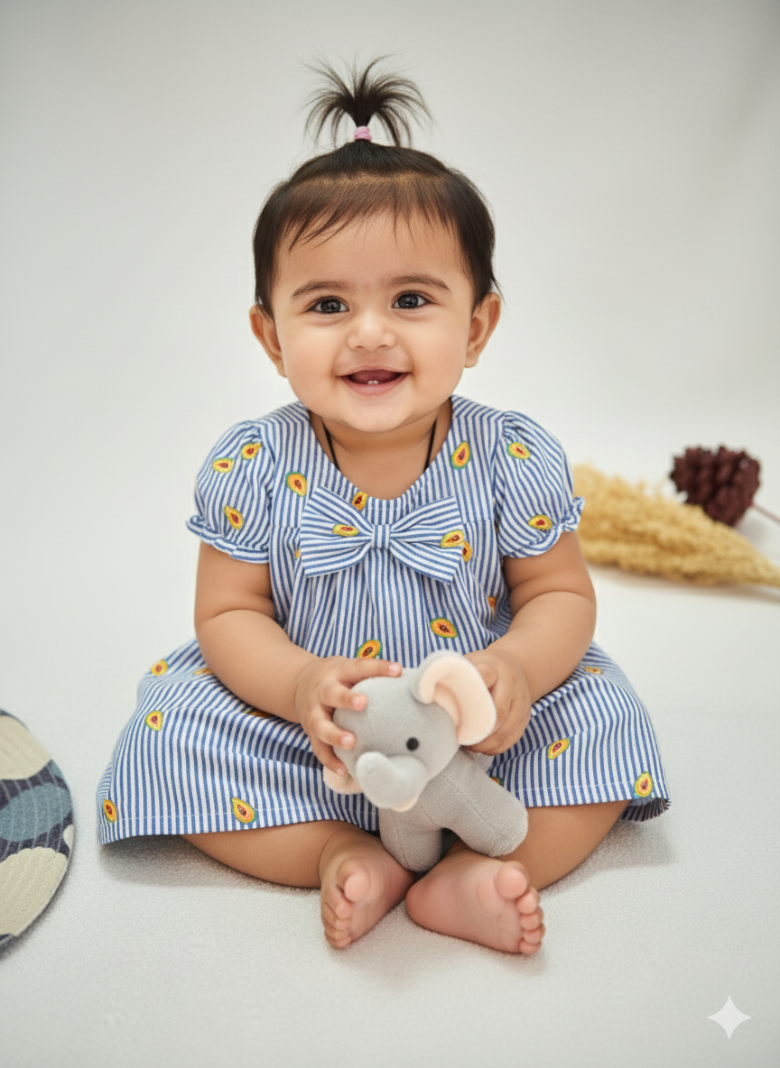 Stripes & Papaya - Cotton Woven baby frock with soft lining
