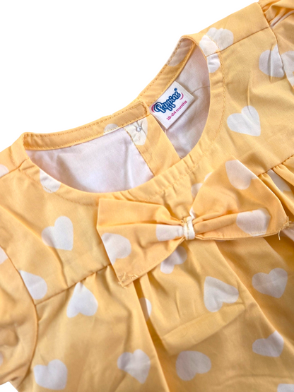 White Hearts - Cotton Woven baby frock with soft lining