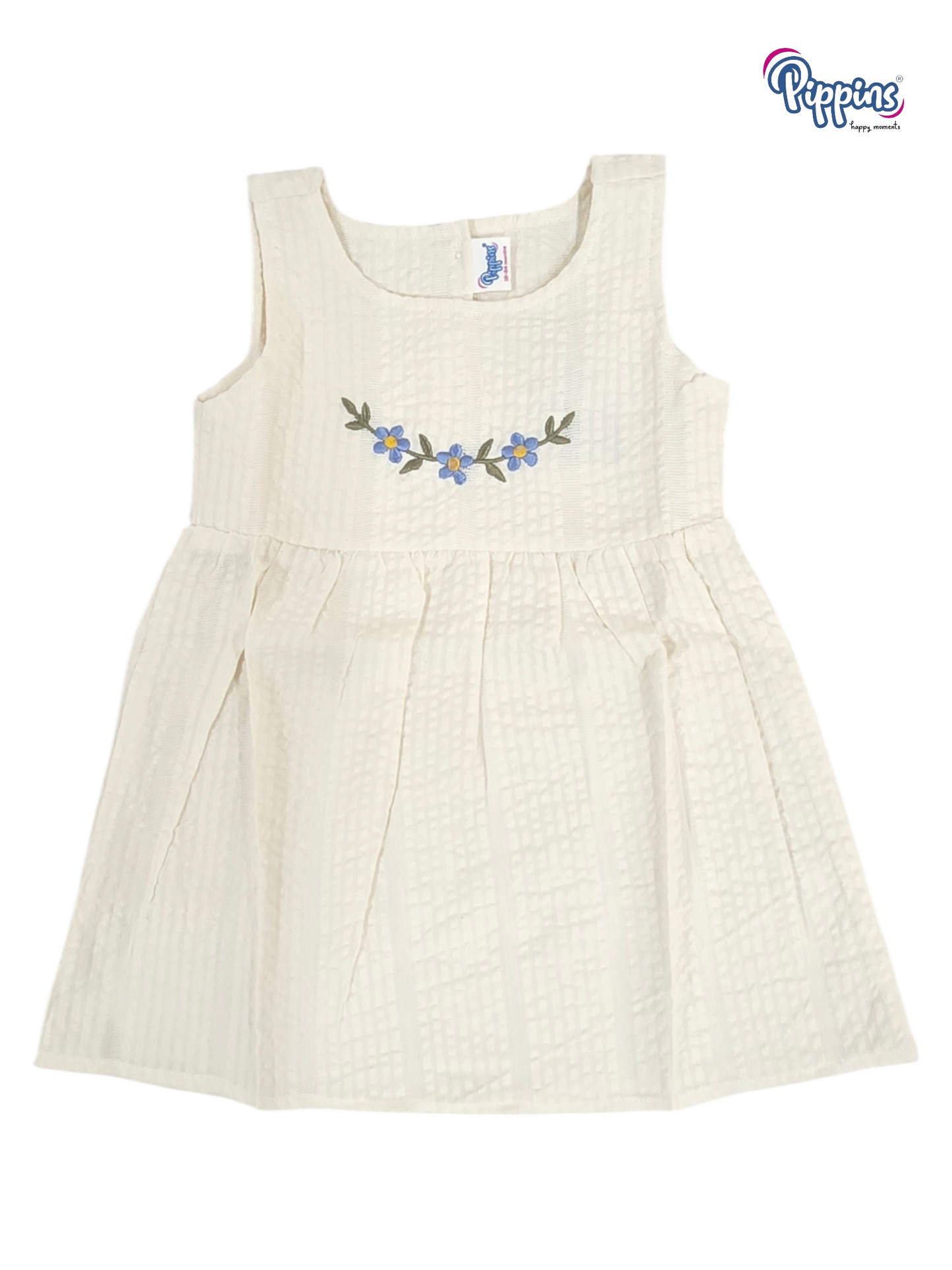 Ivory Sleeveless Frock - Embroidery