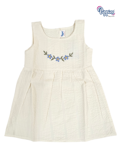Ivory Sleeveless Frock - Embroidery