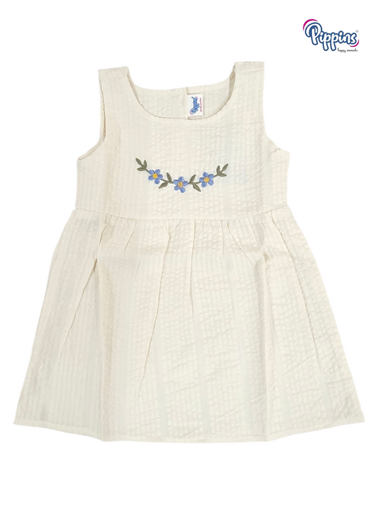 Ivory Sleeveless Frock - Embroidery