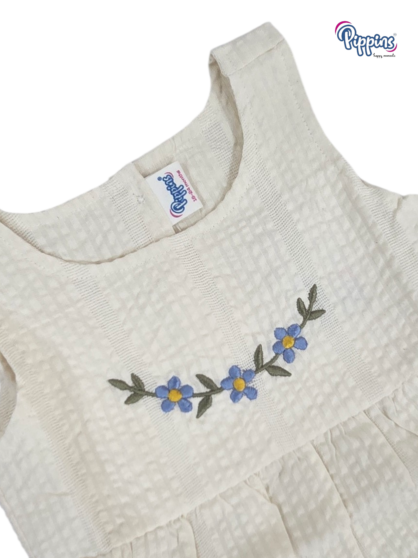 Ivory Sleeveless Frock - Embroidery