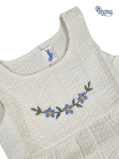 Ivory Sleeveless Frock - Embroidery