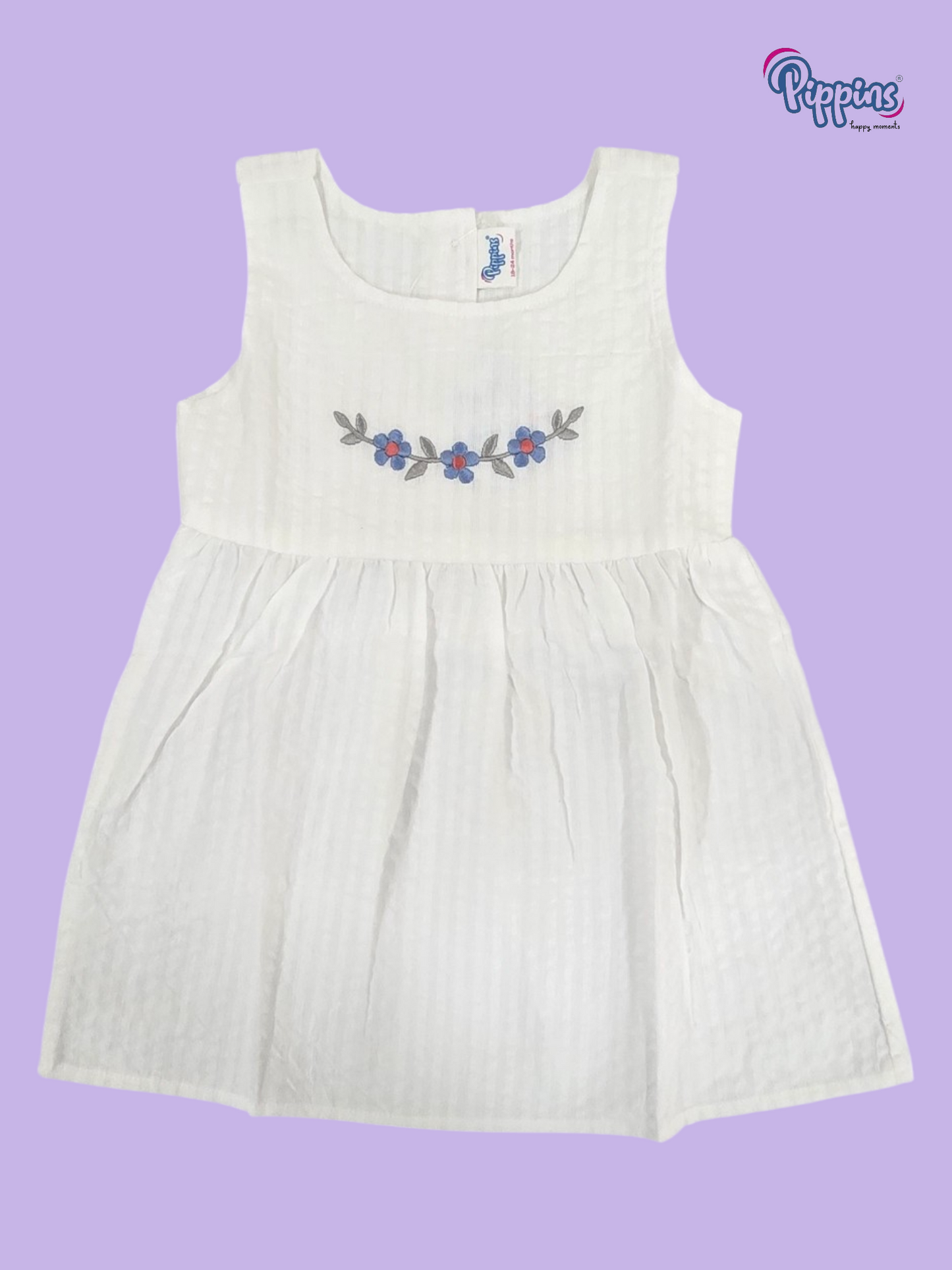 Pure White Sleeveless Frock - Embroidery