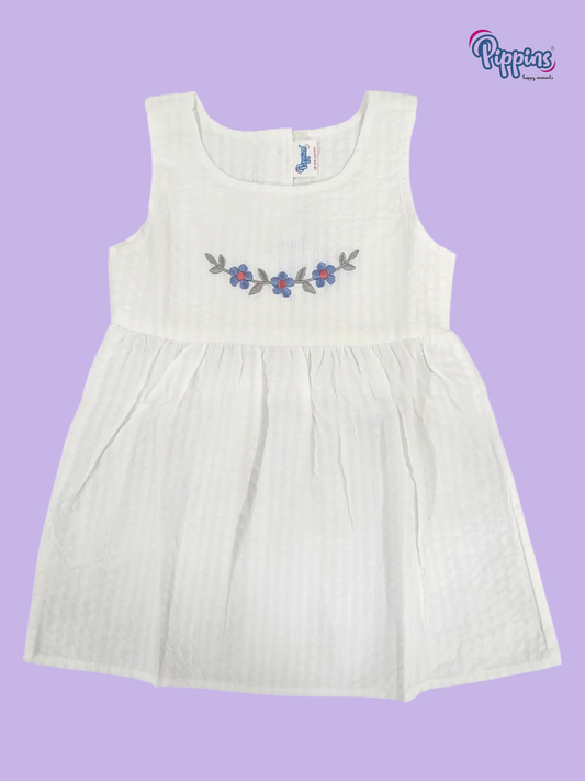 Pure White Sleeveless Frock - Embroidery