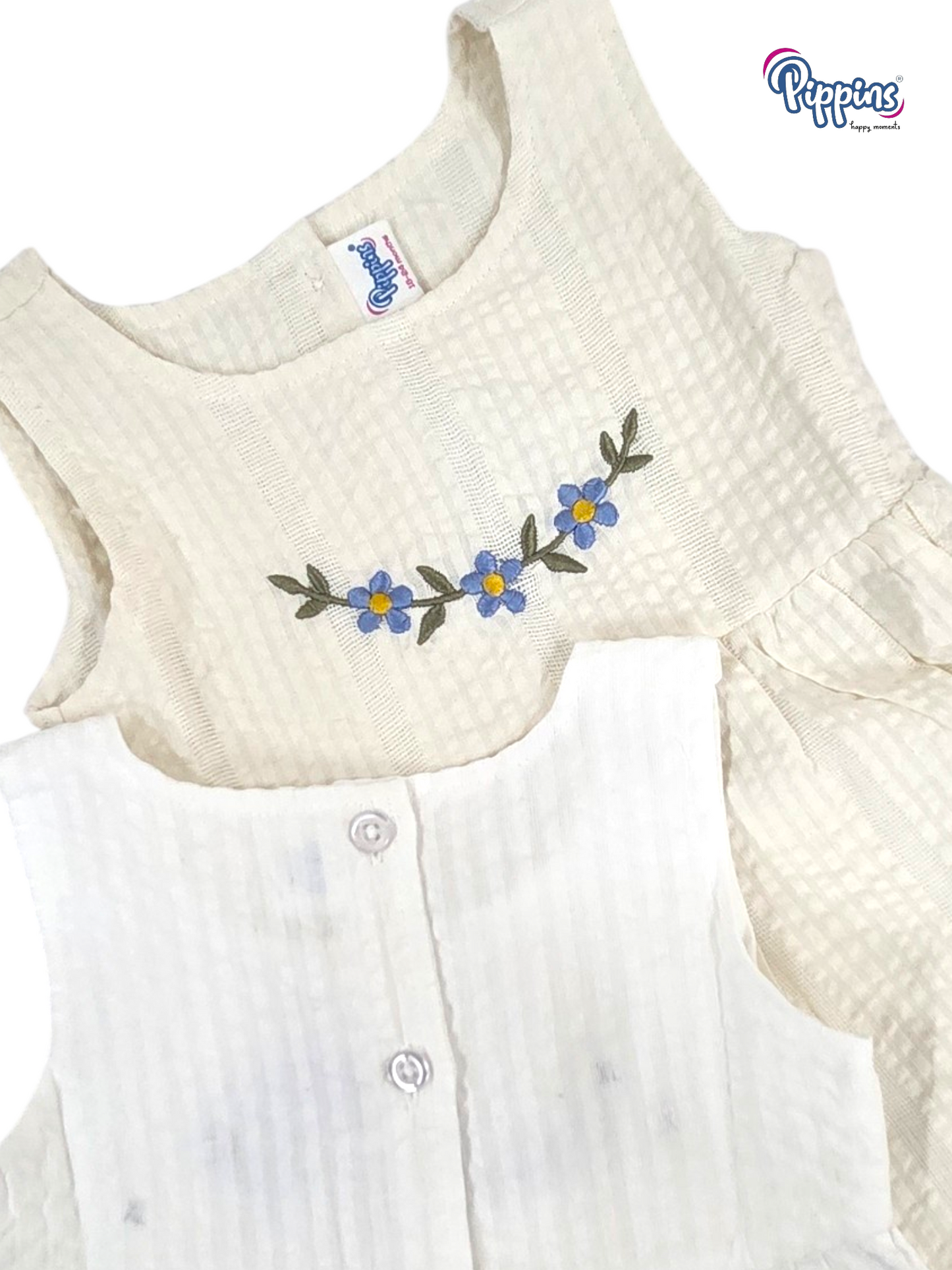 Pure White Sleeveless Frock - Embroidery
