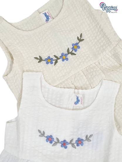 Ivory Sleeveless Frock - Embroidery